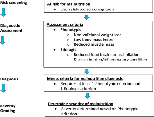 Figure 3. GLIM diagnostic scheme for screening, assessment, diagnosis and grading of malnutrition.