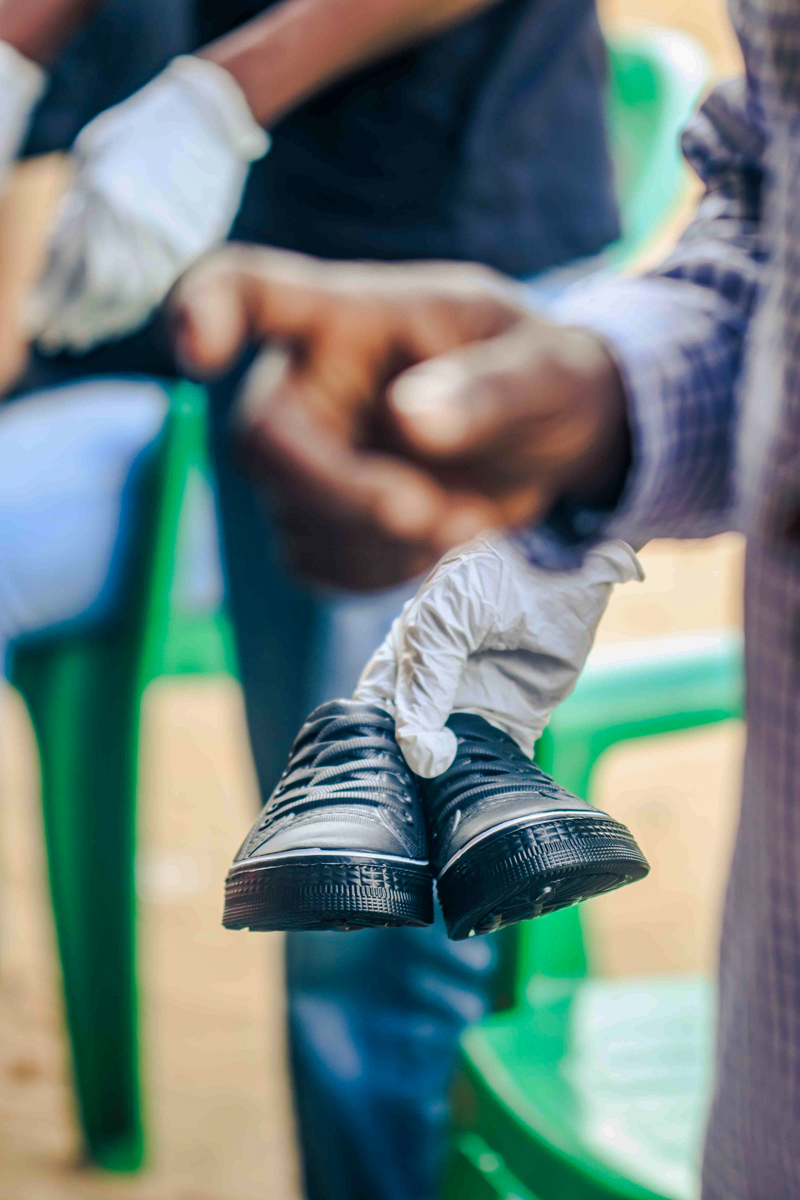Shoes handed to a patient after treatment, to help prevent reinfection.