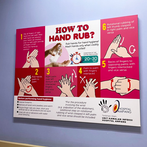 hand hygiene six-step poster. These posters are attached above each sink for quick reference.